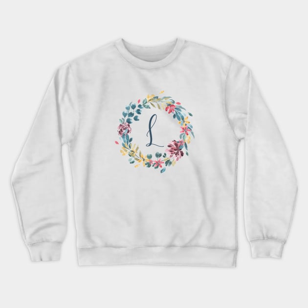 Floral Monogram L Colorful Full Blooms Crewneck Sweatshirt by floralmonogram